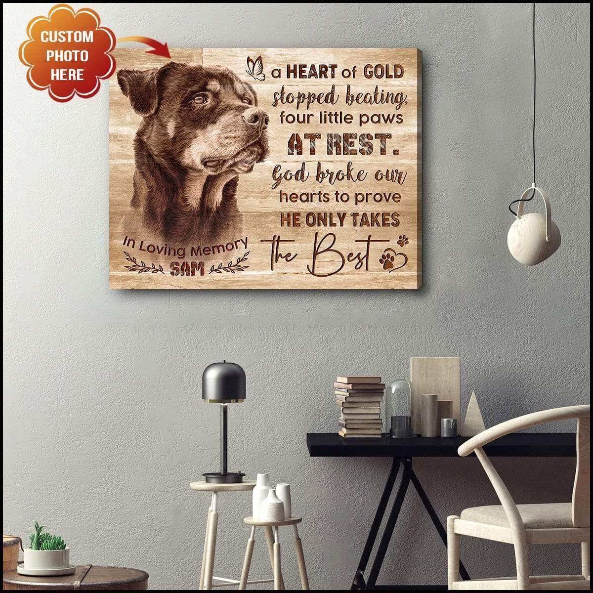 Dog Custom Personalized Canvas - Black And White Dog Image He Only Takes The Best In Loving Memory Custom Photo Name Canvas - Gift For Dog Lovers - Amzanimalsgift