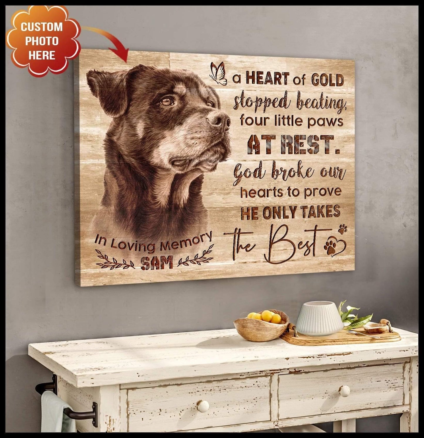 Dog Custom Personalized Canvas - Black And White Dog Image He Only Takes The Best In Loving Memory Custom Photo Name Canvas - Gift For Dog Lovers - Amzanimalsgift