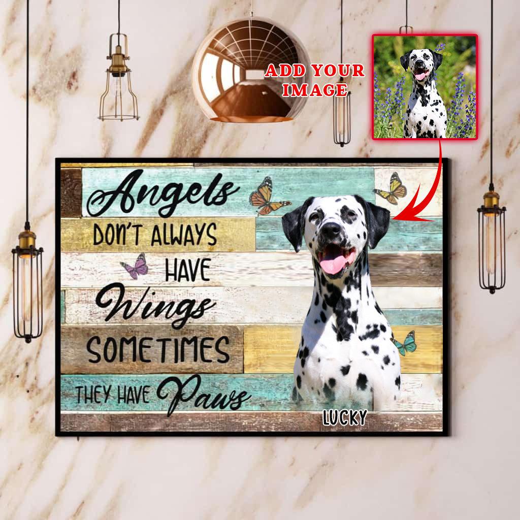 Dog Custom Photo And Name Canvas - Angels Don't Always Have Wings Sometimes They Have Paws Personalized Canvas - Gift For Dog Lovers, Family - Amzanimalsgift