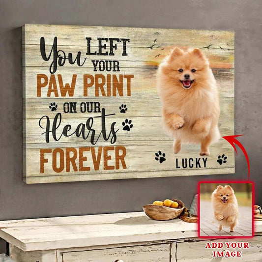 Dog Custom Photo And Name Portrait Canvas - You Left A Paw Print On My Heart Forever Vintage Personalized Canvas - Gift For Dog Lovers, Family, Friend - Amzanimalsgift