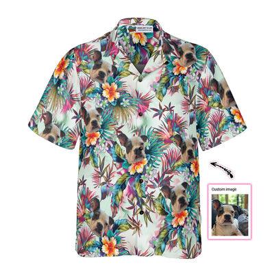 Dog Custom Photo Hawaiian Shirt, Tropical Flowers Custom Hawaiian Shirt - Perfect Gift For Men, Dog Lovers, Husband, Boyfriend, Friend, Family - Amzanimalsgift