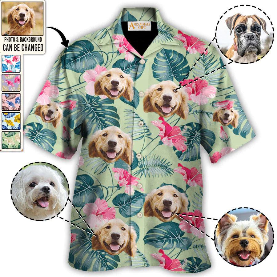 Dog Face Custom Aloha Hawaii Shirt - Pet Custom Photo With Tropical Pattern Personalized Hawaiian Shirt - Perfect Gift For Dog Lovers Friend, Family - Amzanimalsgift