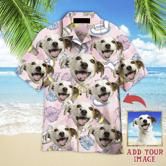 Dog Hawaiian Shirt Custom Photo, Dog On Pink Background Personalized Hawaiian Shirt - Perfect Gift For Dog Lovers, Family, Friends - Amzanimalsgift