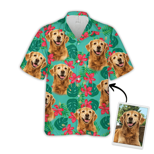 Dog Hawaiian Shirt - Custom Photo Pet Flowers Pattern Aloha Hawaiian Shirt - Perfect Gift For Dog Lovers Husband, Boyfriend, Friend, Family - Amzanimalsgift
