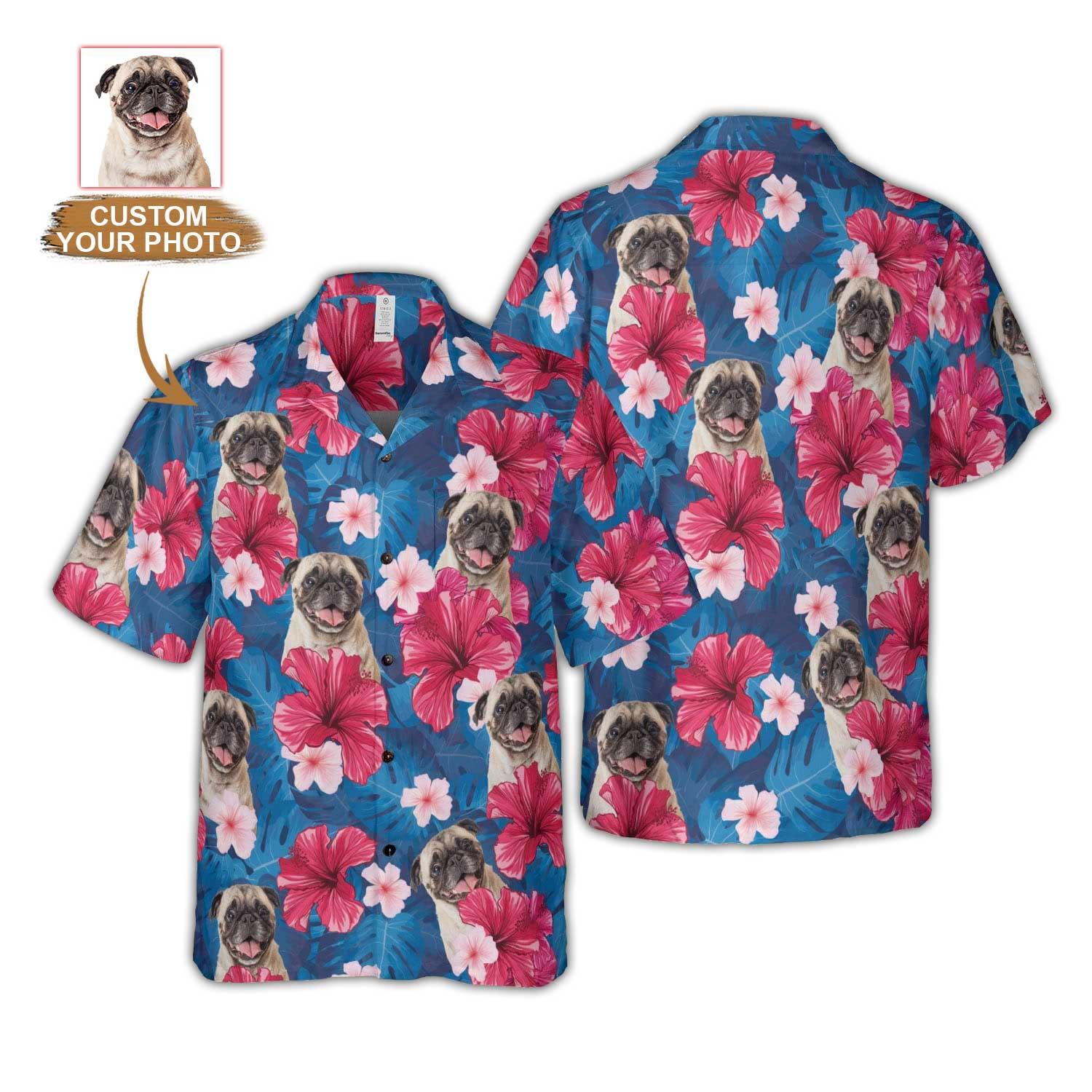 Dog Hawaiian Shirt Custom Photo - Tropical Forest Pattern Hawaiian Shirt - Gift for Dog Lovers, Family, Friends - Amzanimalsgift