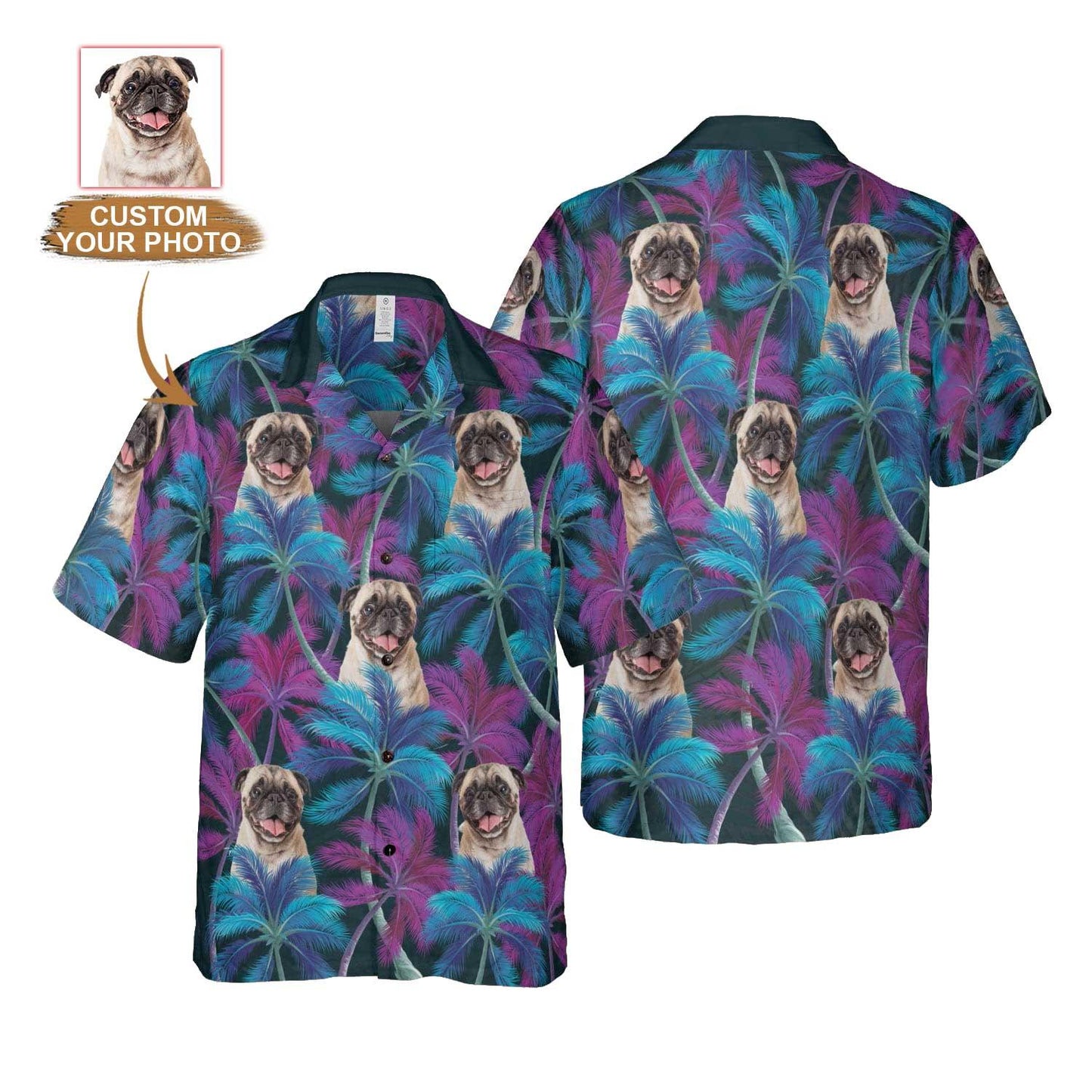 Dog Hawaiian Shirt Custom Photo - Tropical Forest Pattern Hawaiian Shirt - Gift for Dog Lovers, Family, Friends - Amzanimalsgift