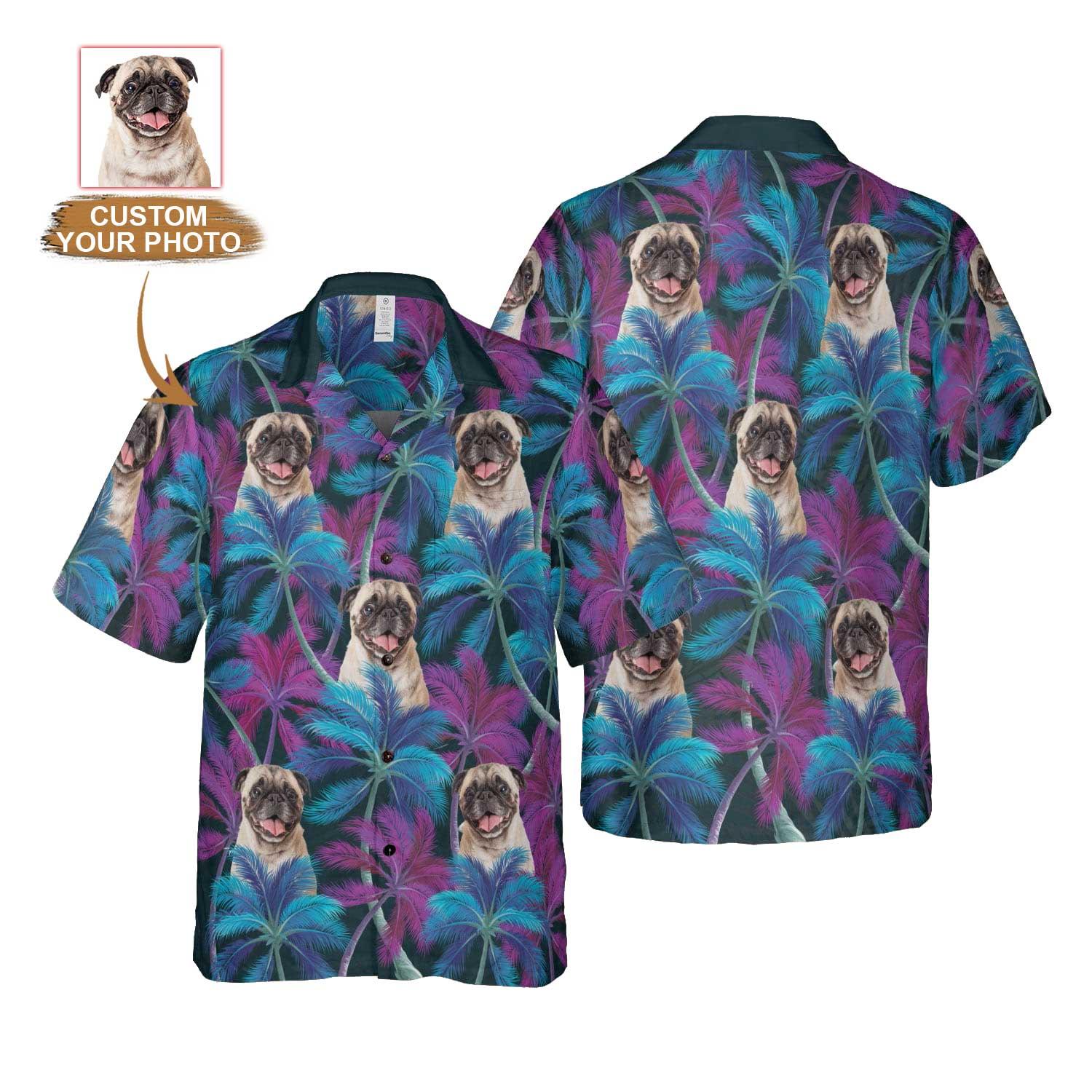 Dog Hawaiian Shirt Custom Photo - Tropical Forest Pattern Hawaiian Shirt - Gift for Dog Lovers, Family, Friends - Amzanimalsgift