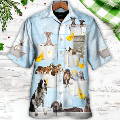 Dog Hawaiian Shirt, Dog Grooming Shower Happy In Bathroom Aloha Hawaiian Shirt For Summer, Dog Hawaiian Shirt Matching For Men Women, Dog Lover, Family - Amzanimalsgift