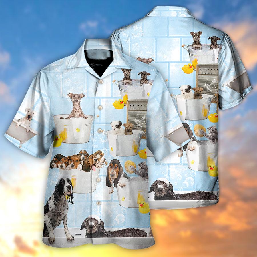 Dog Hawaiian Shirt, Dog Grooming Shower Happy In Bathroom Aloha Hawaiian Shirt For Summer, Dog Hawaiian Shirt Matching For Men Women, Dog Lover, Family - Amzanimalsgift