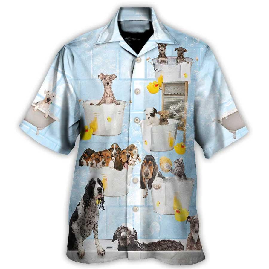 Dog Hawaiian Shirt, Dog Grooming Shower Happy In Bathroom Aloha Hawaiian Shirt For Summer, Dog Hawaiian Shirt Matching For Men Women, Dog Lover, Family - Amzanimalsgift