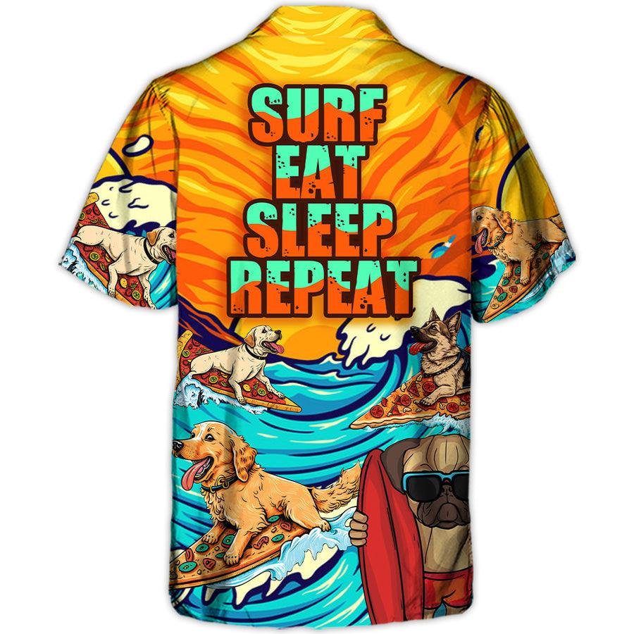 Dog Hawaiian Shirt, Dog Surfing Surf Eat Sleep Repeat Art Style Aloha Hawaiian Shirt For Summer, Dog Beach Hawaiian Shirt, Gift For Men Women, Dog Lovers - Amzanimalsgift