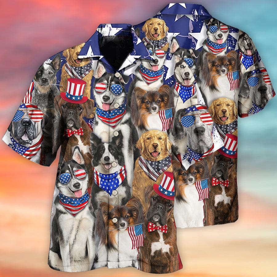 Dog Hawaiian Shirt, Dogs Independence Day Funny Style Aloha Hawaiian Shirt, Dog American Flag Hawaiian Shirt For Men Women, Dog Lovers, Friends, Family - Amzanimalsgift