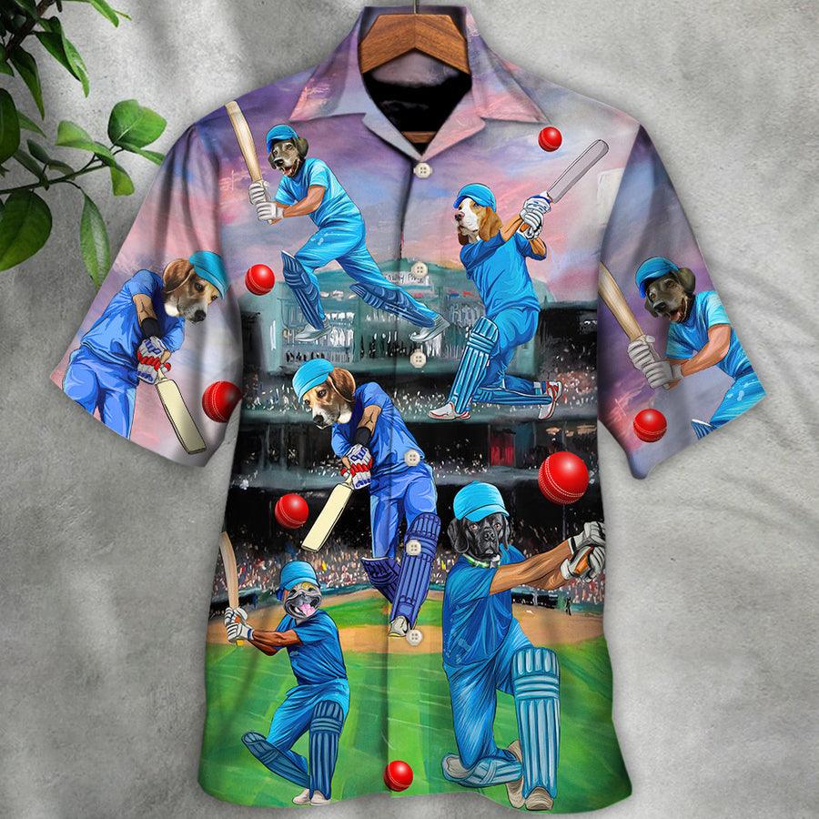 Dog Hawaiian Shirt, Funny Dog And Cricket Aloha Hawaiian Shirt For Summer, Dog Hawaiian Shirts Matching Outfit For Men Women, Cricket Dog Lovers - Amzanimalsgift