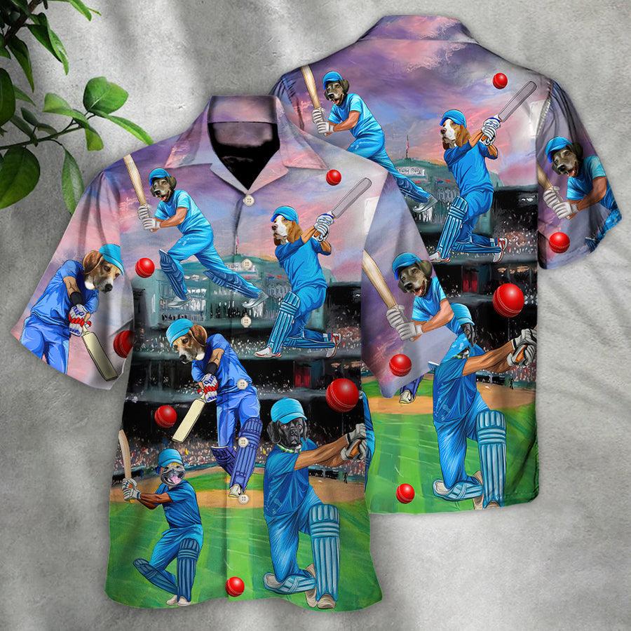 Dog Hawaiian Shirt, Funny Dog And Cricket Aloha Hawaiian Shirt For Summer, Dog Hawaiian Shirts Matching Outfit For Men Women, Cricket Dog Lovers - Amzanimalsgift