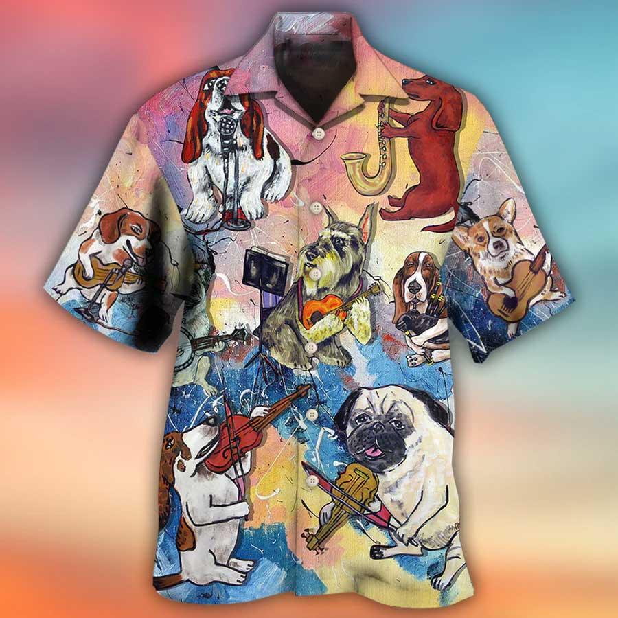 Dog Hawaiian Shirt, Funny Dog Music Art Style Aloha Hawaiian Shirt For Summe, Gift For Dog Lover, Friends - Amzanimalsgift