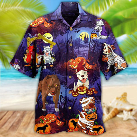 Dog Hawaiian Shirt, Halloween Dogs Night Scary Aloha Hawaiian Shirt For Summer, Dog Hawaiian Shirts Matching Outfit For Men Women, Dog Lovers - Amzanimalsgift