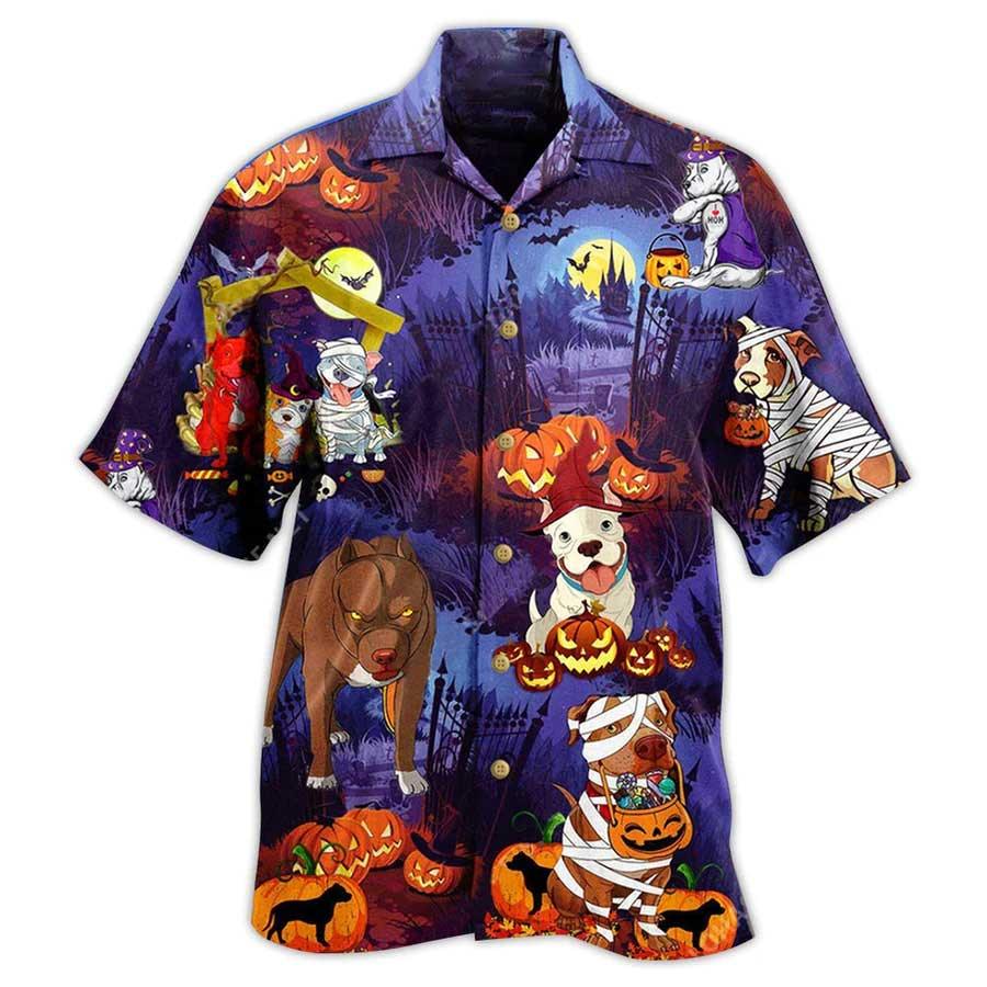 Dog Hawaiian Shirt, Halloween Dogs Night Scary Aloha Hawaiian Shirt For Summer, Dog Hawaiian Shirts Matching Outfit For Men Women, Dog Lovers - Amzanimalsgift
