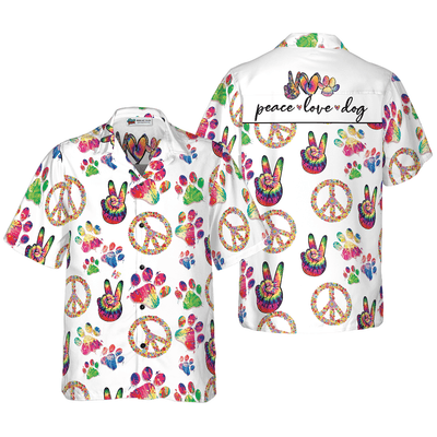 Dog Hawaiian Shirt, Peace Love Dog Aloha Shirt For Men - Perfect Gift For Dog Lovers, Husband, Boyfriend, Friend, Family - Amzanimalsgift