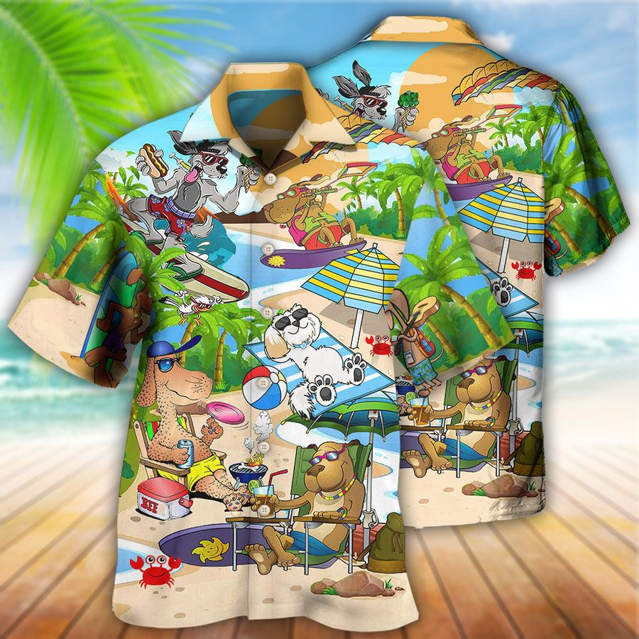 Dog Hawaiian Shirt, Puppy Aloha Hawaiian Shirt For Summer, Funny Beaches Happy Summer Dog Hawaiian Shirt, Gift For Men Women, Dog Lover, Friends - Amzanimalsgift