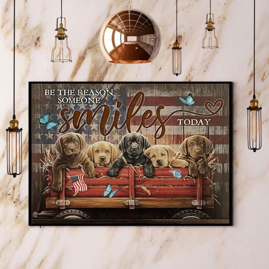 Dog Landscape Canvas - Dogs American Flag Be The Reason Someone Smiles Today Landscape Canvas - Gift For Family, Friends, Animal Lovers - Amzanimalsgift