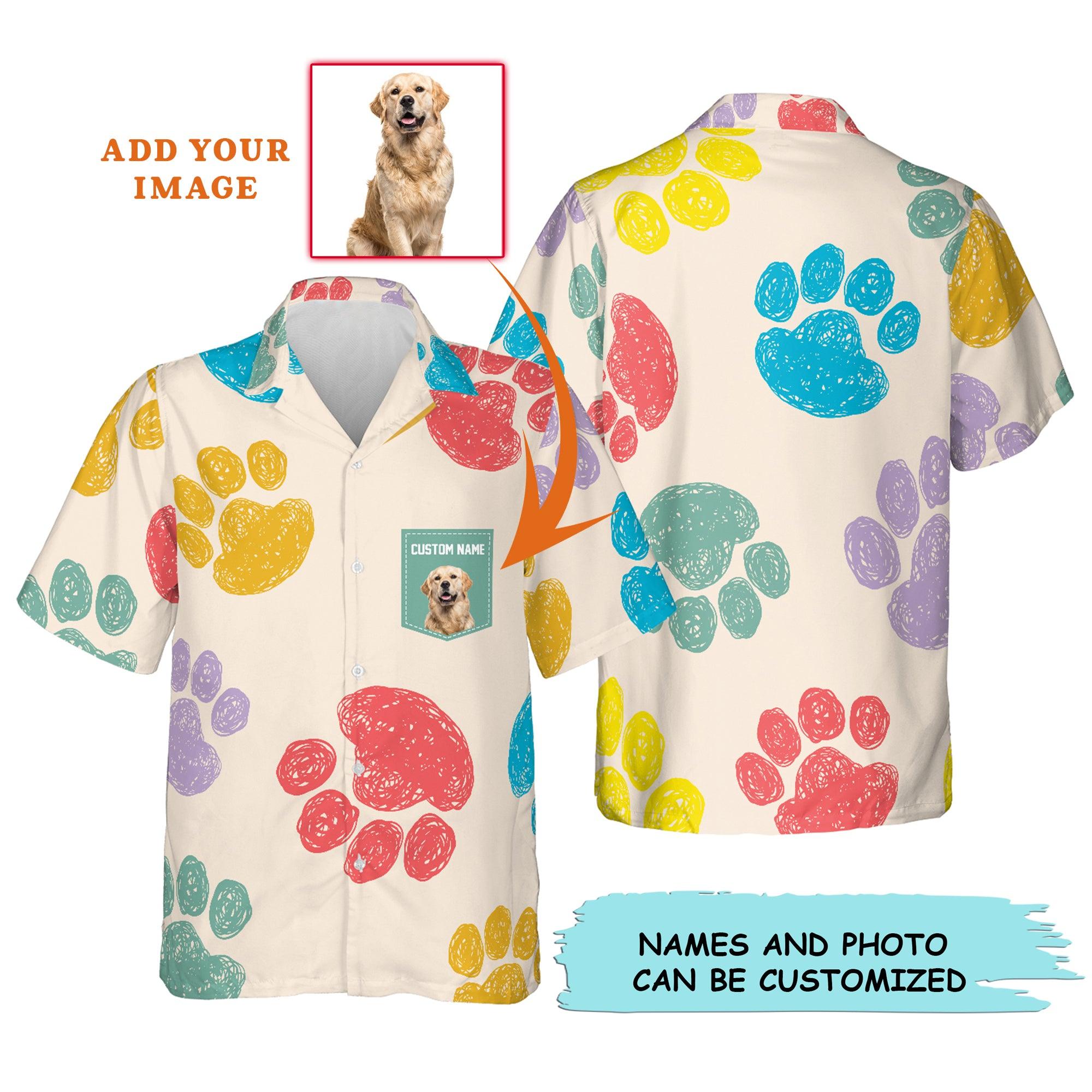 Dog Lovers Custom Shirt, Dog Paw Pattern Outfit Summer Aloha Hawaiian Shirt, Custom Gift For Dog Dad, Dog Mom, Family, Friends - Amzanimalsgift