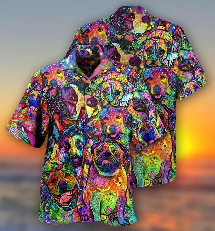 Dogs Aloha Hawaii Shirt - Dogs Be The Person Your Dog Thinks You Are Colorful Painting Hawaiian Shirt For Summer - Perfect Gift For Dog Lovers, Friend, Family - Amzanimalsgift