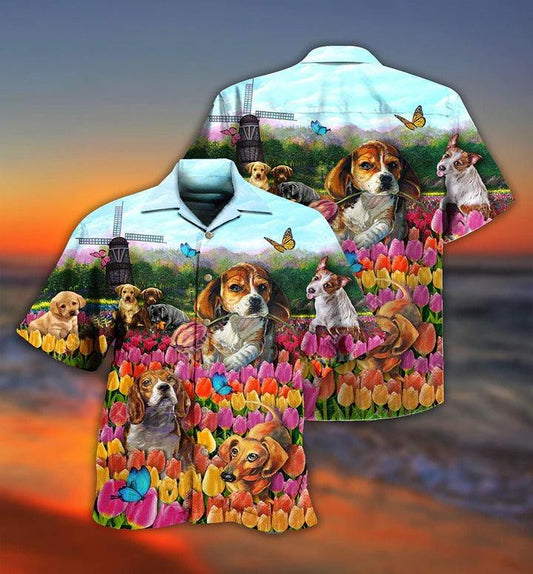 Dogs Aloha Hawaii Shirt - Dogs Lovely Romantic Tulip Garden Hawaiian Shirt For Summer - Perfect Gift For Dog Lovers, Friend, Family - Amzanimalsgift