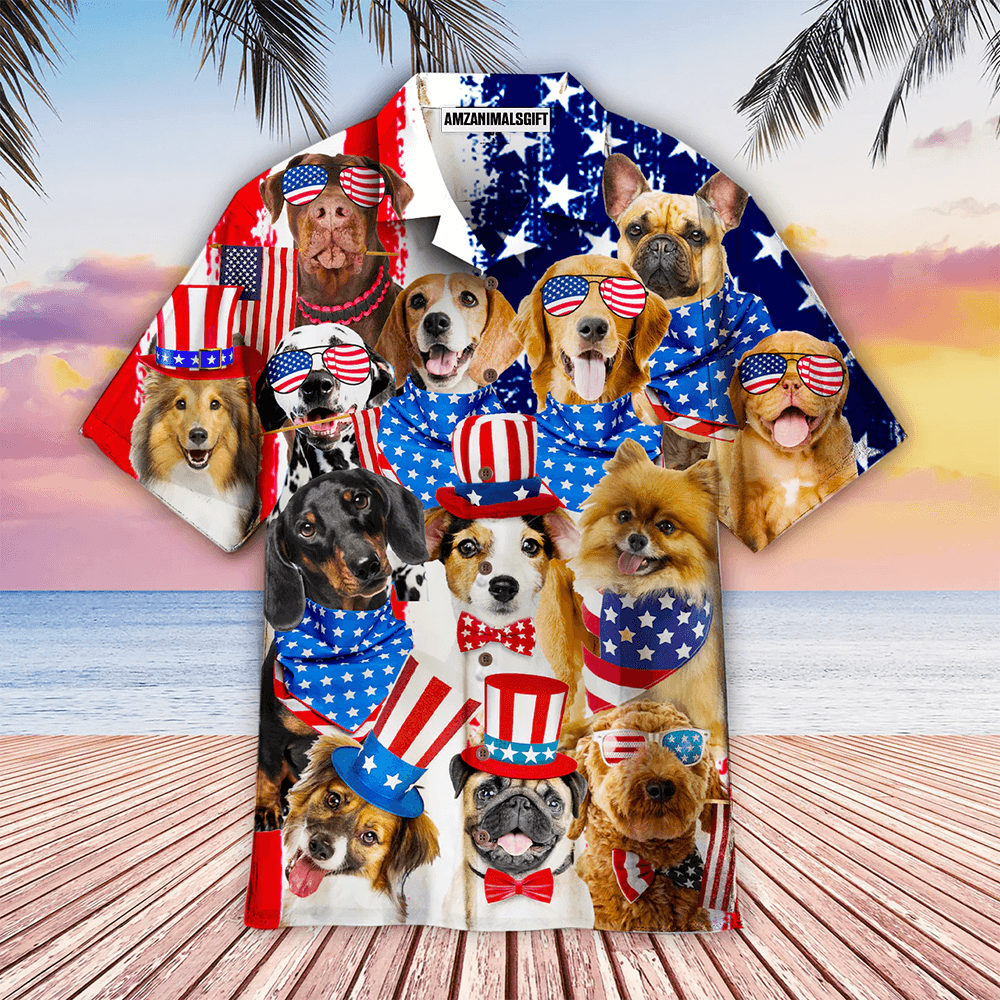 Dogs Love Independence Day Style Aloha Hawaiian Shirts For Men Women, 4th July American Flag Hawaiian Shirt, Gift For Summer, Friend, Family, Patriot - Amzanimalsgift