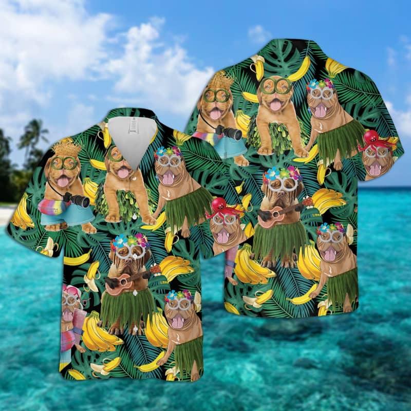 Dogue de Bordeaux Hawaiian Shirt, Tropical Summer Leaves Hawaiian For Men - Perfect Gift For Dogue de Bordeaux Lovers, Friend, Family - Amzanimalsgift