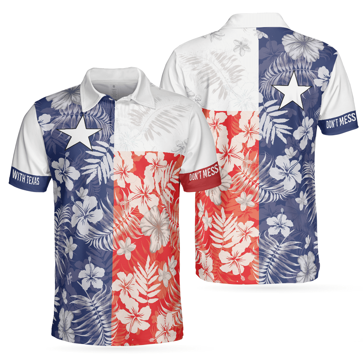 Don't Mess With Texas Flag Tropical Texas Polo Shirt, Texas Bluebonnet Shirt For Men, Polo Shirt For Men, Best Gift For Texas Lovers - Amzanimalsgift