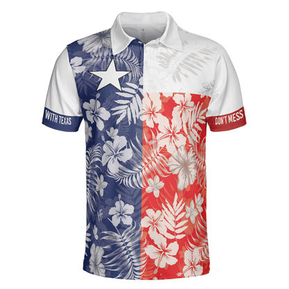 Don't Mess With Texas Flag Tropical Texas Polo Shirt, Texas Bluebonnet Shirt For Men, Polo Shirt For Men, Best Gift For Texas Lovers - Amzanimalsgift