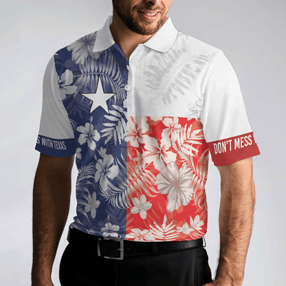 Don't Mess With Texas Flag Tropical Texas Polo Shirt, Texas Bluebonnet Shirt For Men, Polo Shirt For Men, Best Gift For Texas Lovers - Amzanimalsgift