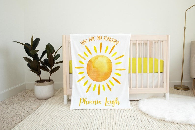 Sunshine Baby Kid Blanket, You Are My Sunshine Blanket With Customized Name For Baby Boy Girl Nursery, Daughter, Granddaughter, Son, Grandson