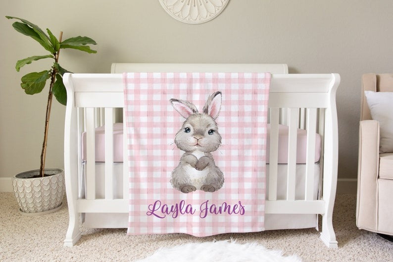 Lovely Bunny Baby Kid Blanket With Customized Name For Baby Girl Nursery, Daughter, Granddaughter, Month Gifts, Easter Gifts