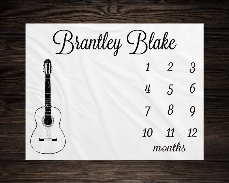 Guitar Baby Milestone Blanket With Customized Name For Baby Boy Nursery, Son, Grandson, Month Gifts