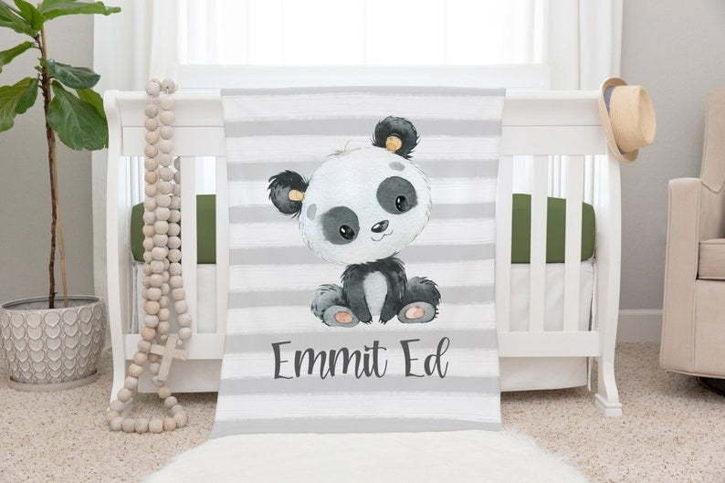 Panda Baby Kids Blanket With Customized Name For Baby Boy Girl Nursery, Son, Grandson, Daughter, Granddaughter, Month Gifts