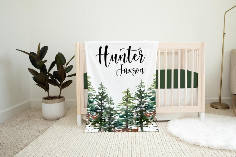 Forest Baby Kids Blanket With Customized Name For Baby Boy Nursery, Son, Grandson, Month Gifts