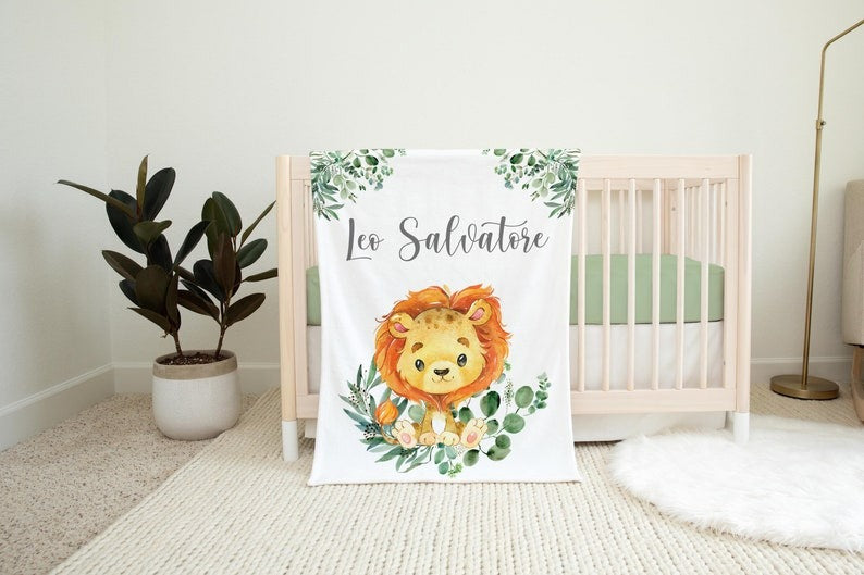 Lion Baby Kids Blanket With Customized Name For Baby Boy Girl Nursery, Daughter, Granddaughter, Son, Grandson, Month Gifts