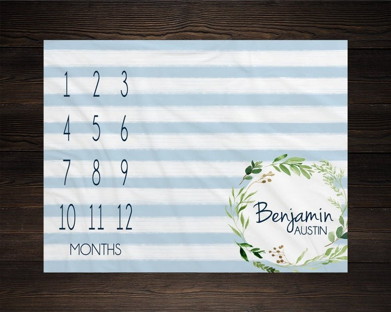 Growth Tracker Baby Milestone Blanket With Customized Name For Baby Boy Nursery, Son, Grandson, Daughter, Granddaughter, Newborn Gifts