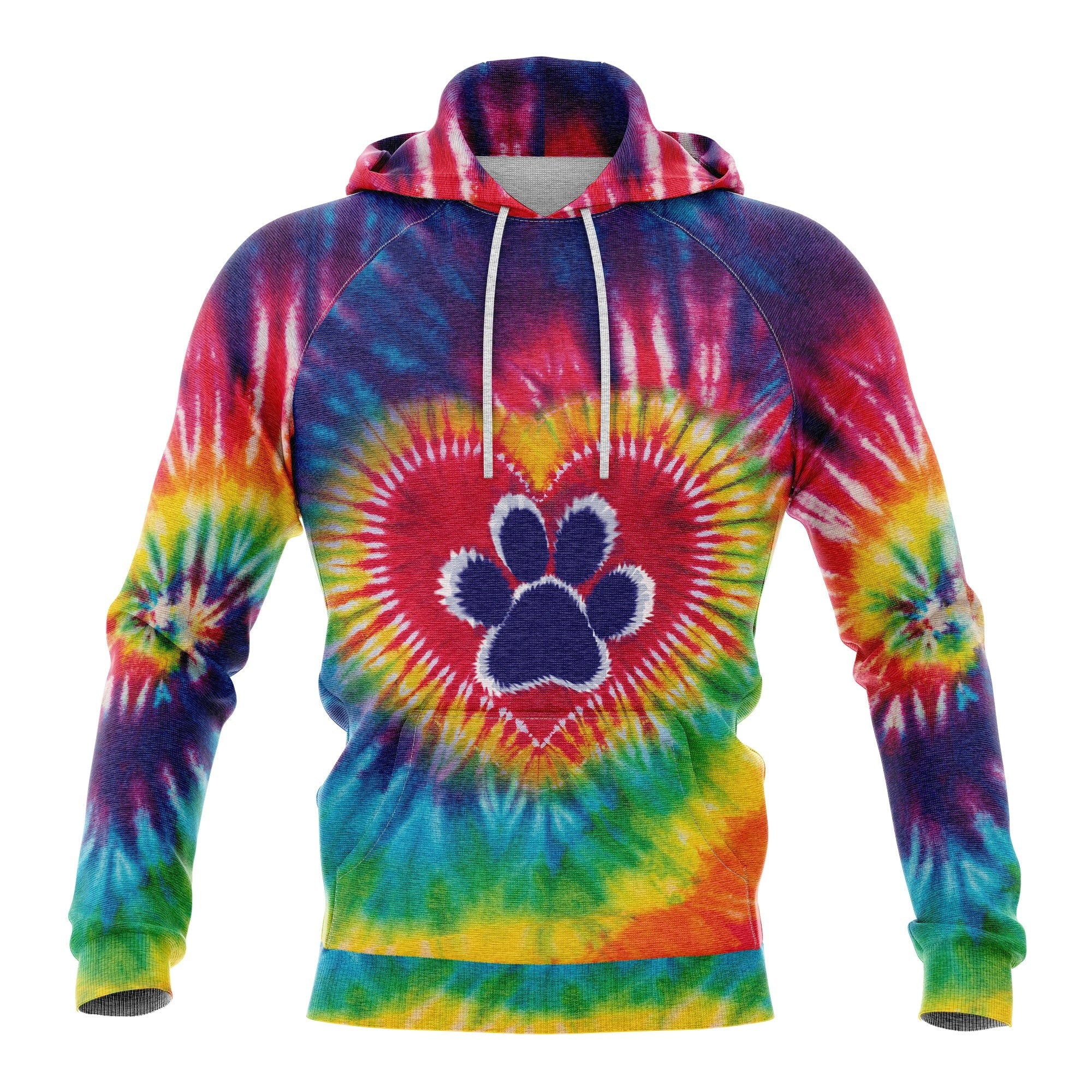 Paw Prints Tie Dye Pullover Premium Hoodie, Perfect Outfit For Men And Women On Christmas New Year Autumn Winter