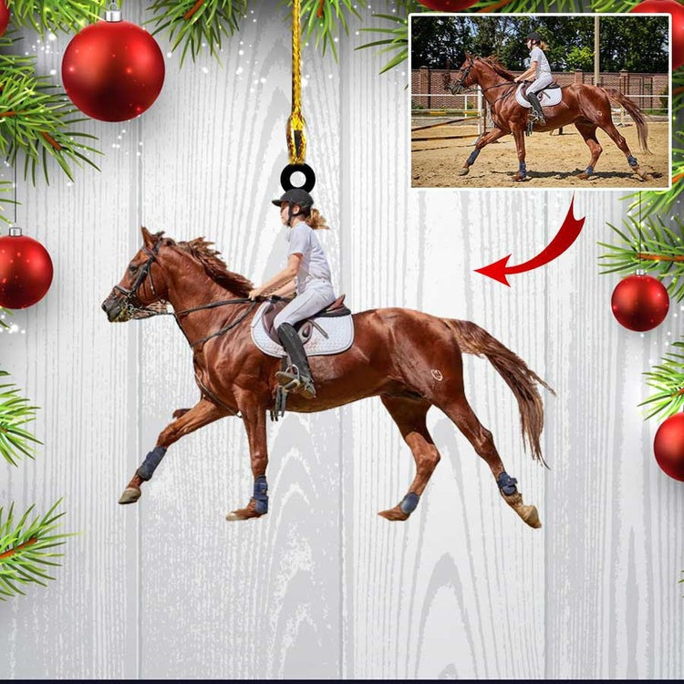 Custom Photo Horse Christmas Ornament For Horse Girl, Horse Farmhouse Ornament For Him and Her, Son And Daughter, Custom Shape Acrylic Ornament