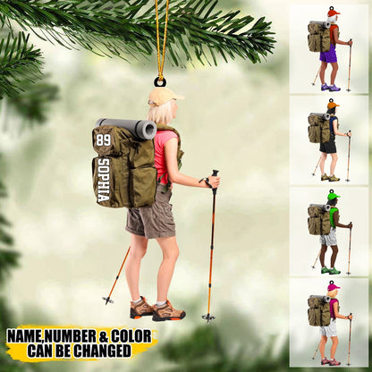 Personalized Hiking, Climbing, Camping Girl Acrylic Christmas Ornament - Gift For Hiking Lovers, Custom Shape Ornament Christmas