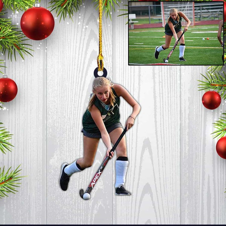 Personalized Photo Field Hockey Players Custom Shaped Hockey Ornament For Daughter, Women