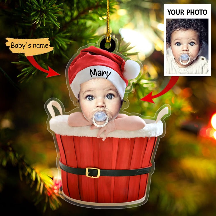 Cute Baby Santa Ornament Custom Name Christmas Acrylic Ornament