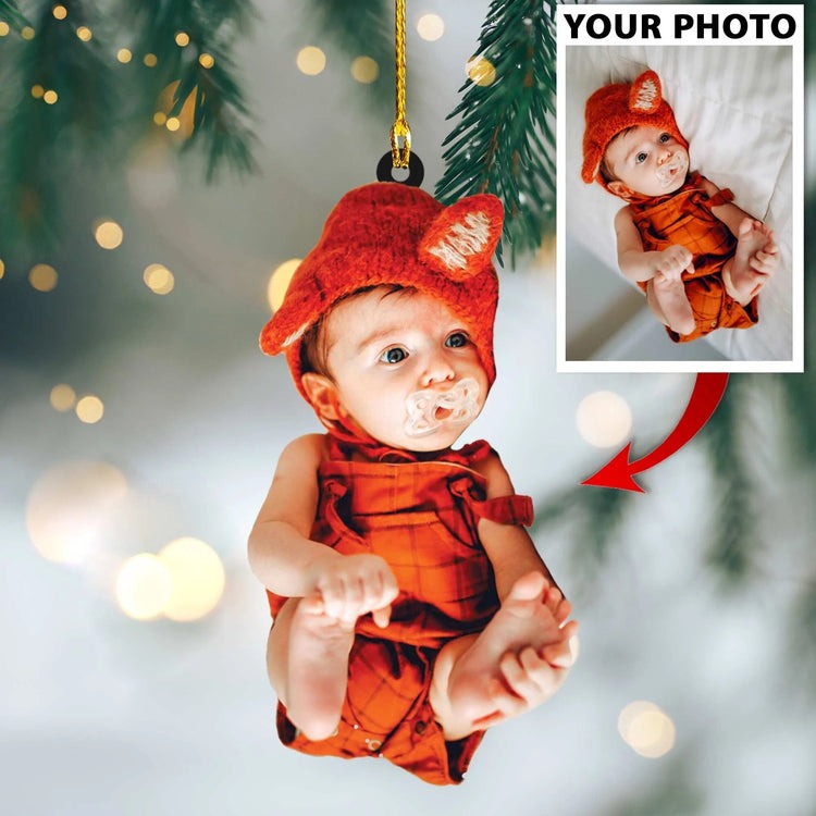 Cute Baby Photo Ornament For Holiday, Custom Photo Shape Acrylic Ornament