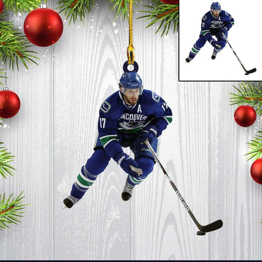 Custom Photo Ice Hockey Players Christmas Ornament For Men, Dad Acrylic Hockey Ornament