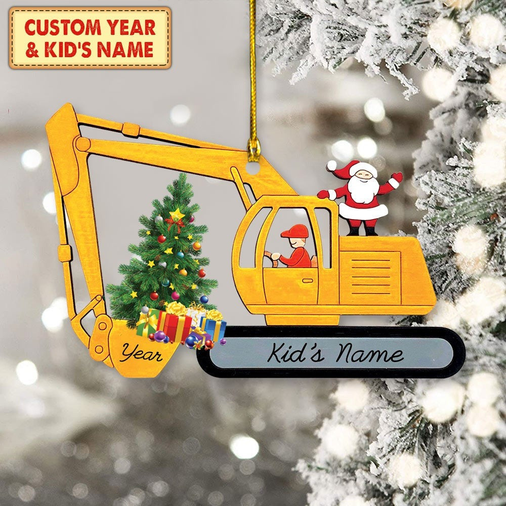 Personalized Excavator Construction Christmas Acrylic Ornament