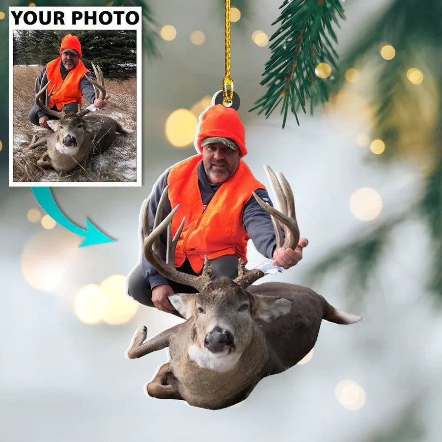 Custom Photo Deer Hunting Father Christmas Ornament for Deer Hunting Lovers