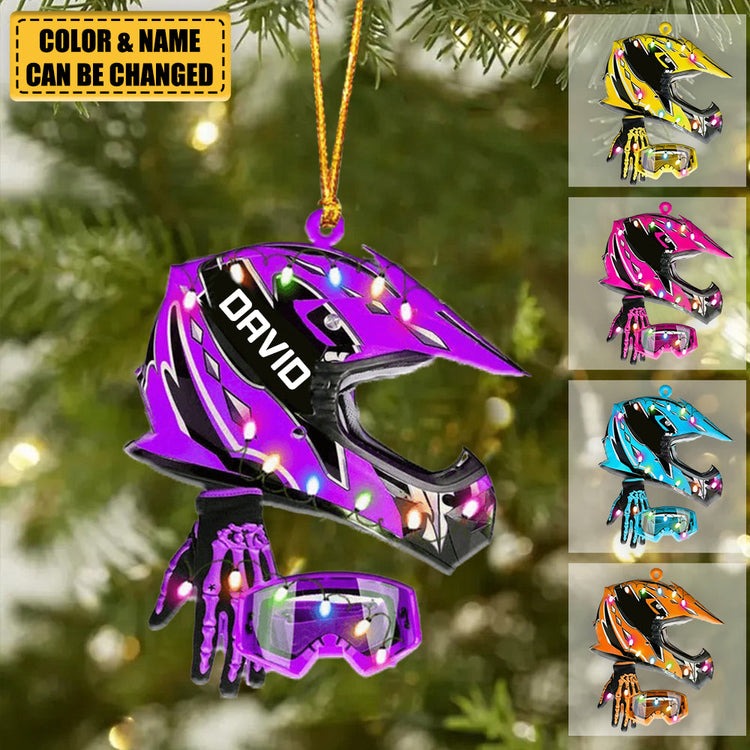 Personalized Dirt Bike Set Full Face Christmas Light Ornament, Custom Shape Ornament Christmas