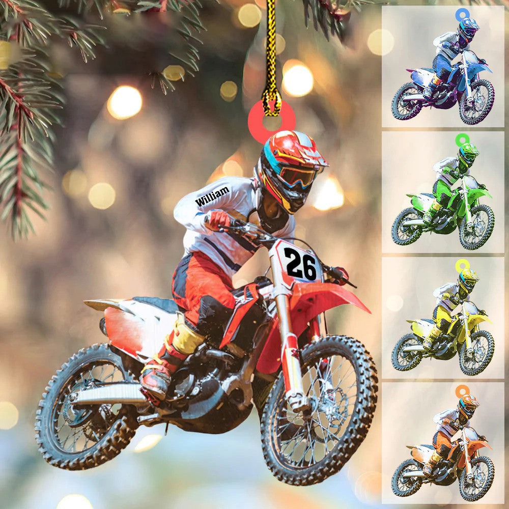 Personalized Motocross Biker Christmas Ornament Custom Name And Number Acrylic Ornament For Men